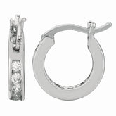 Silver Hinged 3X10Mm Cz Hoop Earrings